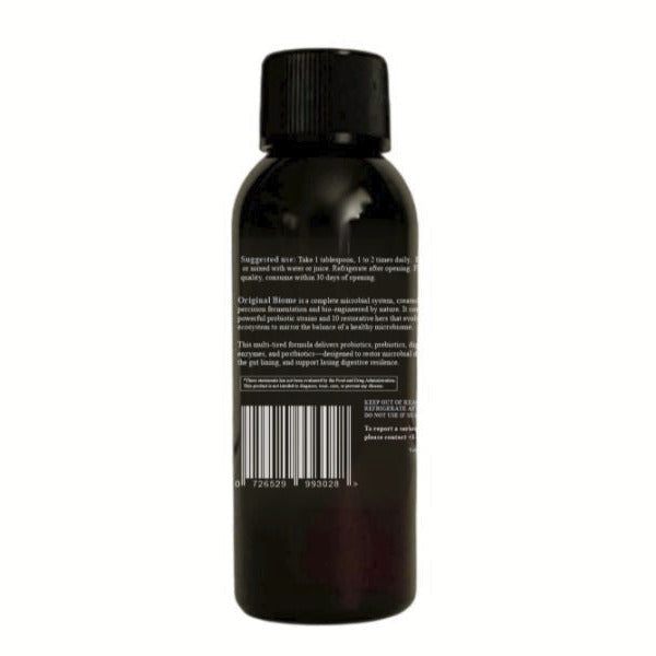 Original Biome 2 fl oz liquid probiotic supplement bottle. TSA friendly.