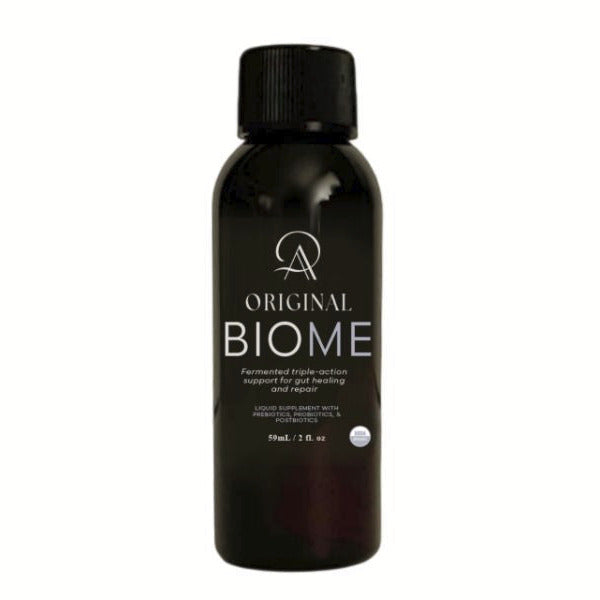 Original Biome 2 fl oz liquid probiotic supplement bottle. TSA friendly.
