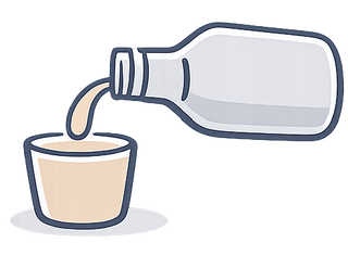 Illustration of a bottle pouring liquid into a cup on a white background